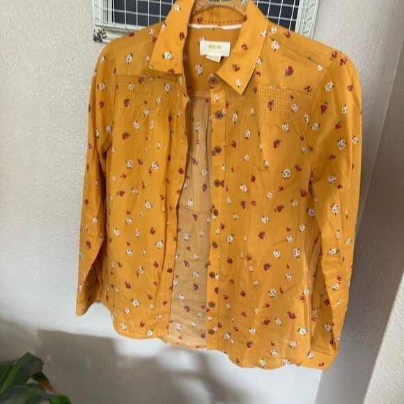 Maeve by Anthropologie Women's Yellow Floral Button Down Long Sleeve Blouse - Picture 1 of 8